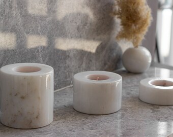 Handmade Triple Marble Candle Holders: Elegant Home Decor