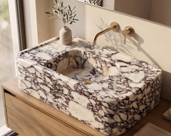 Calacatta Viola Marble Vessel Sink, Luxury Vanity Basin, Countertop Bathroom Vanity, Handmade Natural Stone