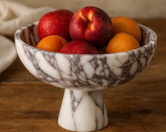 Calacatta Viola Marble Pedestal Bowl: Scalloped Violet Vein Centerpiece