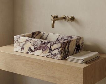 Handmade Calacatta Viola Marble Sink – 30×20×15 cm Luxury Vessel Sink | Petra Vera