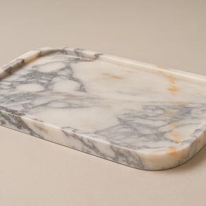 Calacatta Viola Marble Tray – 13.8” x 9.8”x1” Luxury Veined Serving & Console Table Organizer, Handmade Custom Large Stone Presentation Tray