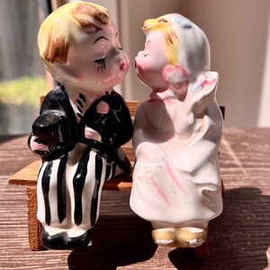 Vintage kissing bride and groom salt and pepper set