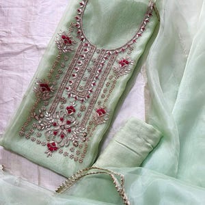 Handmade Zardozi Organza Salwar Kameez: Indian Wedding Party Suit