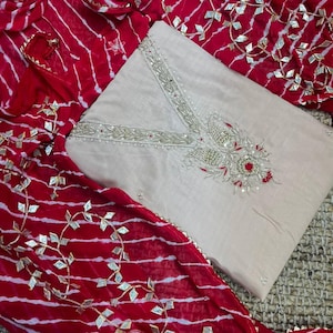 Chanderi Salwar Kameez: Handmade Zardozi Embroidery, Gotta Patti Work