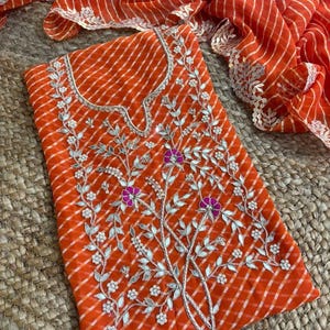 Orange Leheriya Salwar Kameez, Gotta Patti and Zardozi Work Kurta Kurti Set Indian Suits For Women Wedding Salwar Suit Custom Size Available