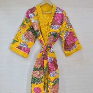 Handmade Kantha Kimono Robe: Reversible Floral Patchwork Cotton Dressing Gown