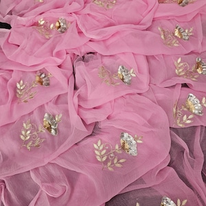 Handmade Chiffon Saree: Indian Bollywood Style with Sitara Embellishments