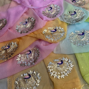 Handmade Chiffon Saree: Indian Wedding Partywear with Sitara
