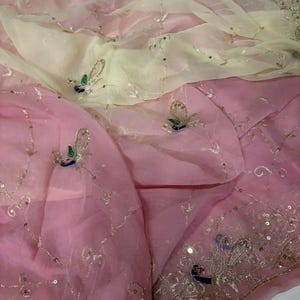 Handmade Chiffon Saree: Heavy Handwork, Indian Wedding Partywear, Bollywood Saree with Blouse, Pure Chiffon Fabric Saree