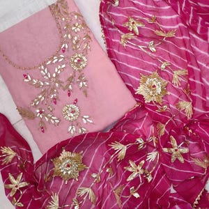 Indian Handmade Partywear Salwar Kameez Women Wedding Punjabi Suit, Hand Embroidery Gotta Patti Work  Salwar Suit, Customization Available