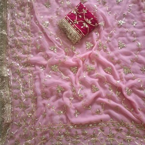 Handmade Chiffon Saree: Heavy Gotta Work, Indian Wedding Partywear Saree with Blouse