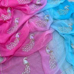 Handmade Chiffon Saree: Bollywood Party Wear with Sitara Embellishments