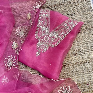 Organza Salwar Kameez – Handmade Zardozi Work Indian Dress