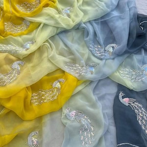 Handmade Chiffon Saree: Bollywood Party Wear with Sitara Embellishments