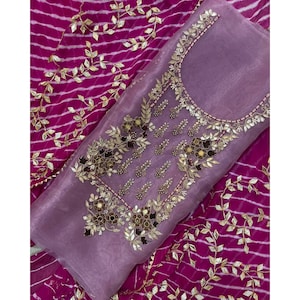 Handmade Organza Punjabi Suit: Zardozi & Gotta Patti Embroidery
