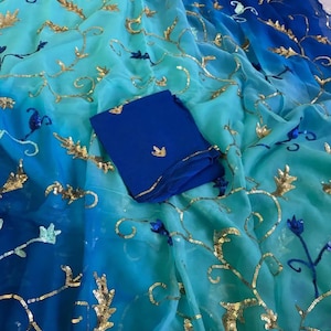 Handmade Chiffon Saree: Bollywood Party Wear with Heavy Sitara Embellishments, Trending Soft Chiffon Saree for Women&#39;s, Indian Wedding Saree