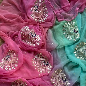 Handmade Chiffon Saree: Indian Wedding Partywear with Sitara Work