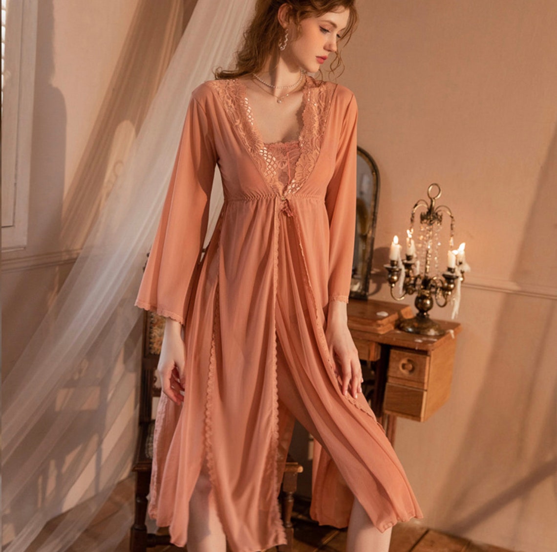 Dreamy Sheer Loungewear Lace Nightgown Embroidery Nightgown Etsy