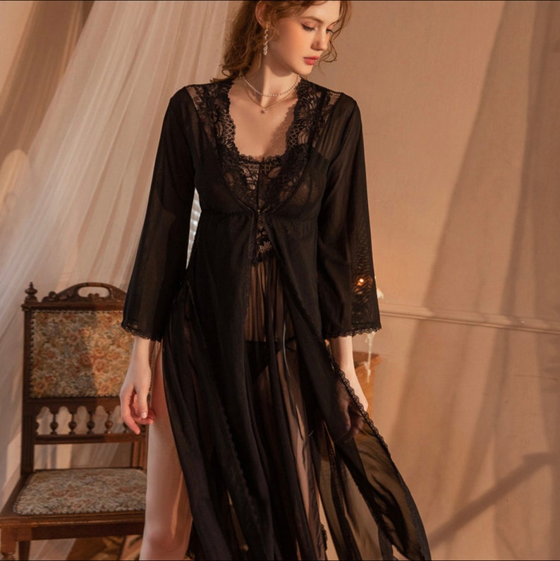 Dreamy Sheer Loungewear Lace Nightgown Embroidery Nightgown Etsy