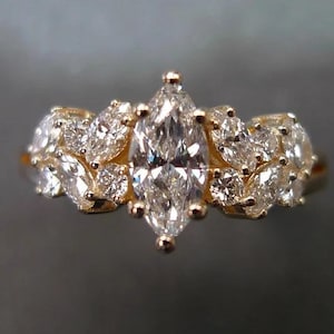 1CT Marquise Cut Moissanite Solitaire Ring, Marquise Cut Moissanite Cluster Ring, Engagement Ring, Art Deco Unique Marquise Cut Wedding Ring