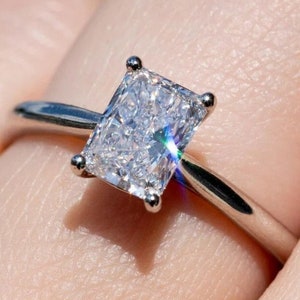 1 CT Radiant Cut Moissanite Hidden Halo Engagement Ring, Solitaire Moissanite Ring, Claw Prong 14K Solid Gold Wedding Ring, Anniversary Gift
