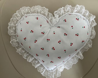 Lace | Cherry  | Handmade | Heart Cushion/Pillow