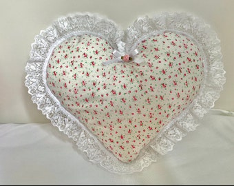 Lace | Pink And White | Ditsy Floral | Handmade | Heart Cushion/Pillow