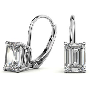 Dangle and Drop Wedding Earrings for Women - Emerald Cut Lab Grown Diamond Dangling Earrings - Lever Back Earrings Anniversary Gifts For Her