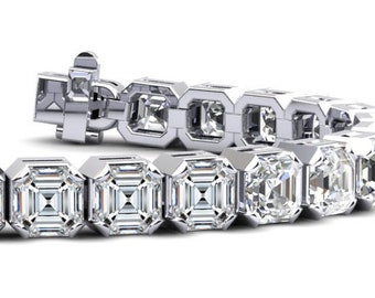 18K Solid Gold Lab Grown Diamond Tennis Bracelet - Asccher Cut Diamond Prong Setting Tennis Bracelet - Dainty Bracelet - Gift for Women/Man