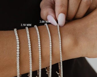 Classic Round Lab Grown Diamond Tennis Bracelet - Solid Gold wedding Bracelet - 1.80 to 3.00MM Minimalist Dainty Stacking Bracelet for Women