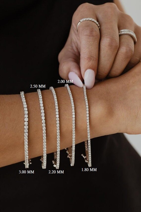 Classic Round Lab Grown Diamond Tennis Bracelet - Solid Gold wedding Bracelet - 1.80 to 3.00MM Minimalist Dainty Stacking Bracelet for Women