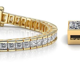 14K Solid Gold Lab Grown Diamond Tennis Bracelet - Princess Cut Diamond Prong Setting Tennis Bracelet - Dainty Bracelet - Gift for Women/Man