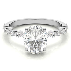 3 Ct IGI Certified E/VS1 Lab Grown Diamond Oval Cut Hidden Halo Engagement Ring - 14 Solid Gold Delicate Bridal Ring - Pave Diamond on Shank