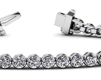 Bezel Set Round Diamond Tennis Bracelet For Women - 14K Solid White Gold Lab Grown Diamond Bracelet - Dainty Bracelet - Gift for Women/Man