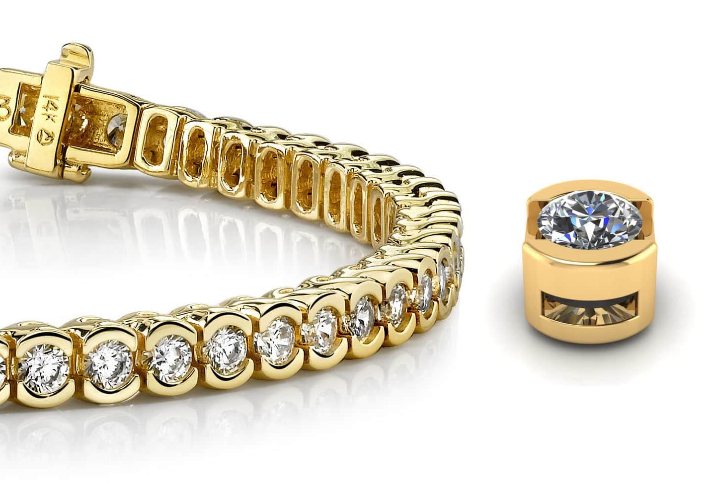 18K Solid Gold Lab Grown Diamond Tennis Bracelet - Round Cut Diamond Bezel Setting Tennis Bracelet - Dainty Bracelet - Gift for Women/Man