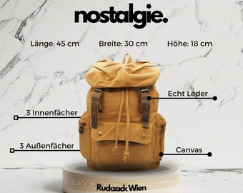 Vintage Rucksack Wien aus Canvas & echtes Leder | Robust | Retro | Handgefertigt | Handwerkskunst