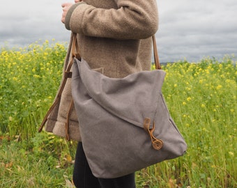 Bolso vintage Dublin gris pizarra | Lona y cuero genuino | Robusto | Retro | Hecho a mano | Artesanía | bolso | bolsa de hombro