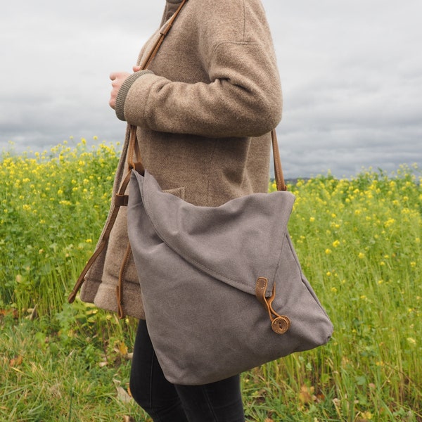 Vintage Tasche Dublin Schiefergrau | Canvas & echtes Leder | Robust | Retro | Handgefertigt | Handwerkskunst | Handtasche | Umhängetasche