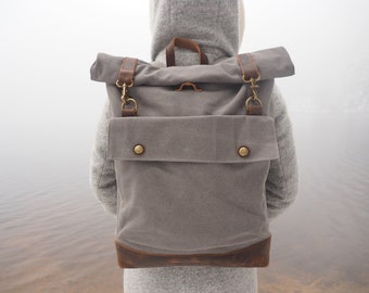 Vintage Rucksack Oslo Schiefergrau | Canvas & echtes Leder | Robust | Retro | Handgefertigt | Handwerkskunst