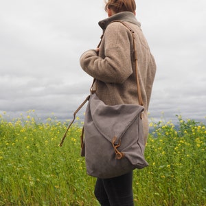 Vintage Tasche Dublin Schiefergrau Canvas & echtes Leder Robust Retro Handgefertigt Handwerkskunst Handtasche Umhängetasche Bild 2