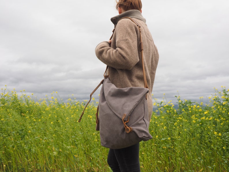 Vintage Tasche Dublin Schiefergrau Canvas & echtes Leder Robust Retro Handgefertigt Handwerkskunst Handtasche Umhängetasche Bild 2