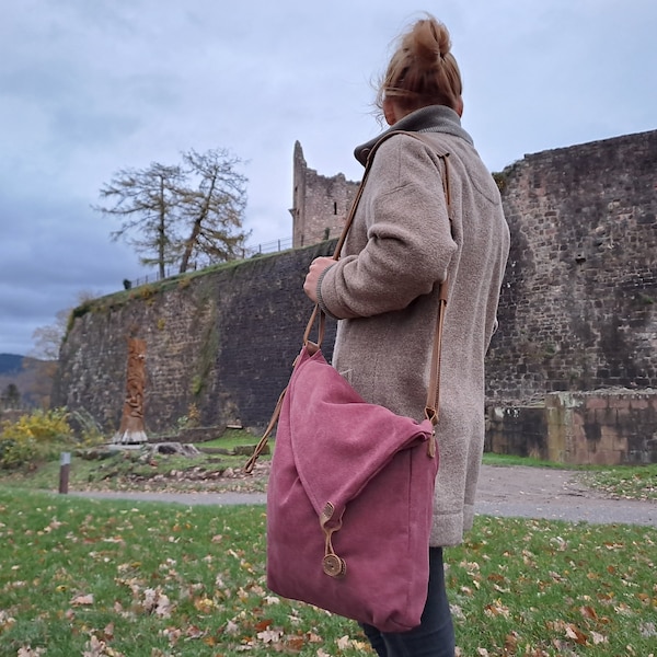 Vintage Tasche Dublin Brombeere | Canvas & echtes Leder | Robust | Retro | Handgefertigt | Handwerkskunst | Handtasche | Umhängetasche