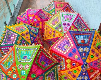 Wholesale Lot Indian Wedding Decor Umbrella Elephant Print Silk Garden Umbrella Christmas Birthday Party Decor Sun Parasol 24 Inch