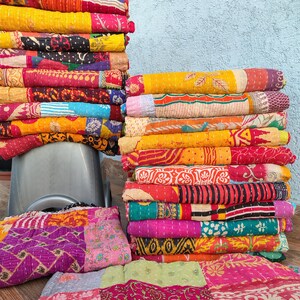 Wholesale Lot Of Indian Vintage Throw Patchwork kantha Quilt Handmade Cotton Bedspread Reversible Assorted Multicolor Blanket 85X55 Inch image 7