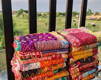Wholesale Lot Of Indian Vintage Patchwork Kantha Quilt Handmade Cotton Reversible Boho Bedding Bedspread Patchwork Blanket Quilt 85x55 Inch