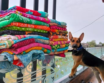 Wholesale Lot Of Indian Vintage Kantha Quilt Twin Size Cotton Bedspread Assorted Multicolor Reversible Bedding Kantha Throw 85X55 Inch