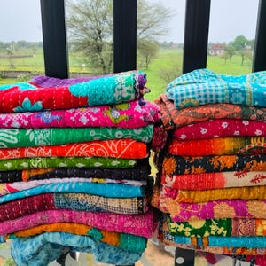 Wholesale Lot Indian Vintage Kantha Quilt Reversible Assorted Multicolor Handmade Bohemian Throw Blanket 85x55 Inch