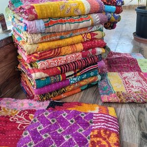 Wholesale Lot Of Indian Vintage Throw Patchwork kantha Quilt Handmade Cotton Bedspread Reversible Assorted Multicolor Blanket 85X55 Inch image 15