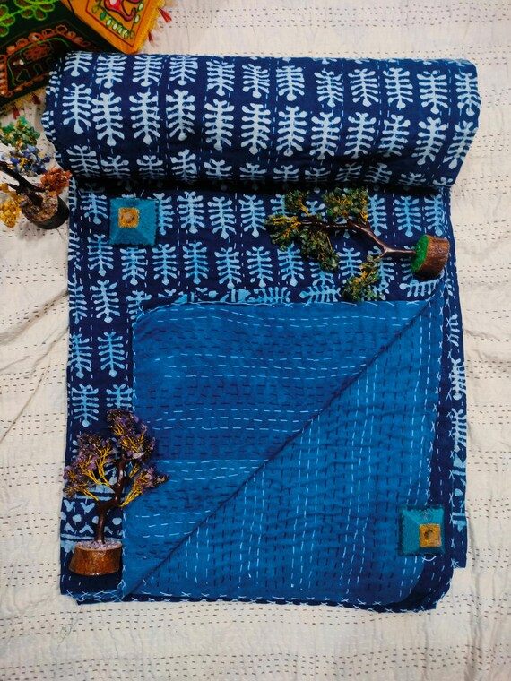 Indigo Blue Daabu Salli Block Print Pure Cotton Saree - Jaipur Tex