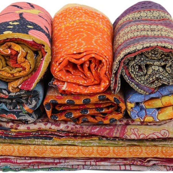 Old Assorted Recycled Sari Coverlet Vintage Throw Indian Kantha Blanket, Bedding Kantha, Kantha Quilt, Reversible Kantha, Kantha Gudri